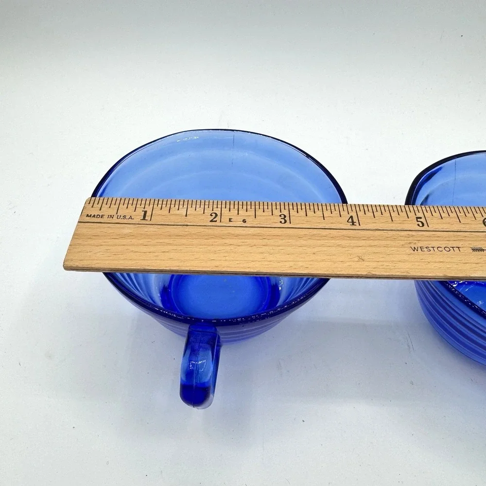 VTG Set 2 Hazel Atlas Moderntone Cobalt Blue Depression Tea Coffee Cups Art Deco